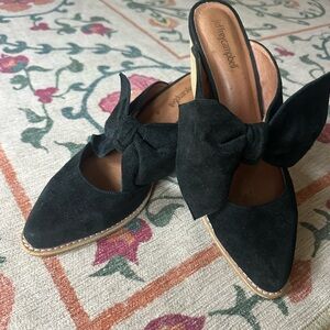 Jeffrey Campbell Black Suede Mules with Bow